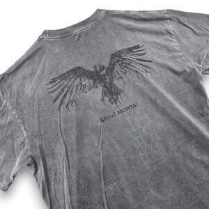 Saint Morta Mens XL Gray Acid Wash Cotton Raven Graphic Short Sleeve T-Shirt